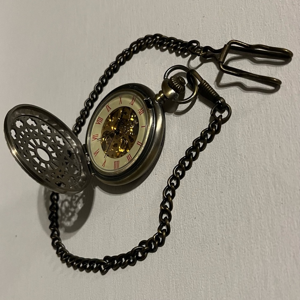 Retro Mechanical Hand-Wind Pocket Watch Roman Numerals Steampunk with Chain